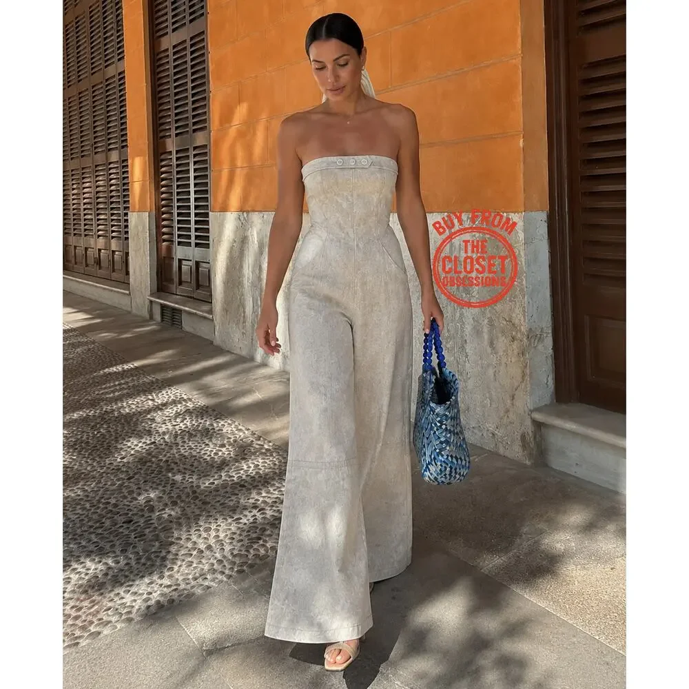 Zara Linen Blend Strapless Wide Leg Jumpsuit NWT Palazzo Resort Vacation Outfit